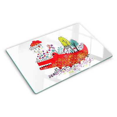 Chopping board glass Crocodile in a colorful setting