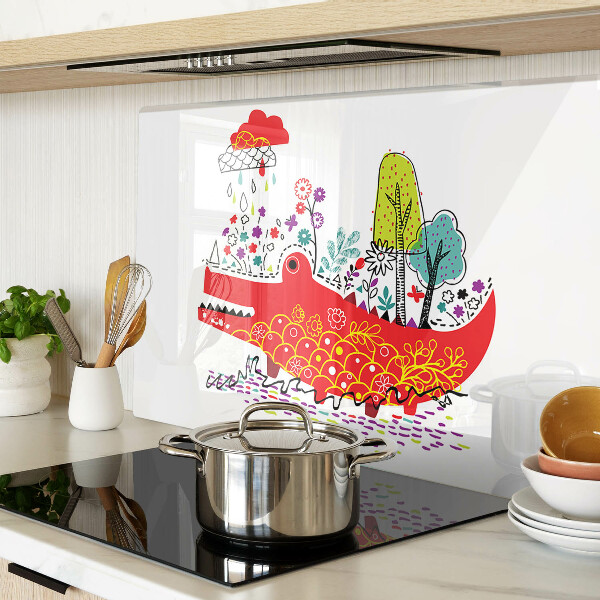 Chopping board glass Crocodile in a colorful setting