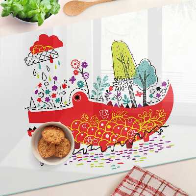 Chopping board glass Crocodile in a colorful setting