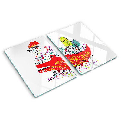 Chopping board glass Crocodile in a colorful setting
