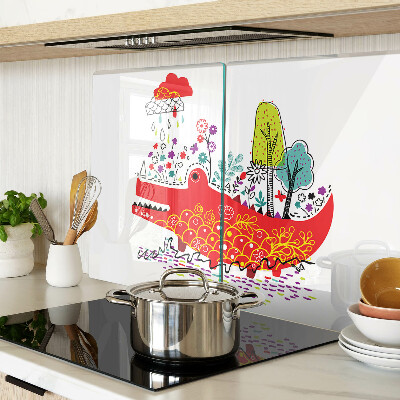 Chopping board glass Crocodile in a colorful setting