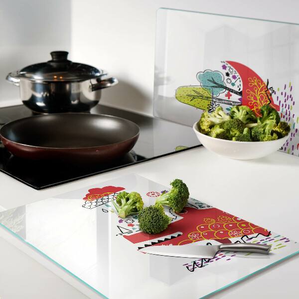 Chopping board glass Crocodile in a colorful setting