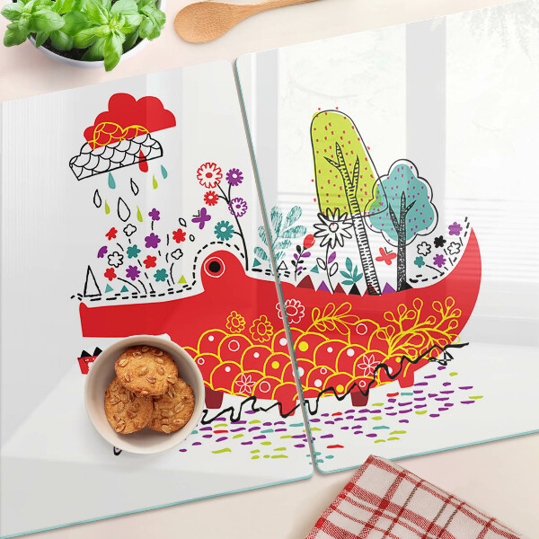 Chopping board glass Crocodile in a colorful setting