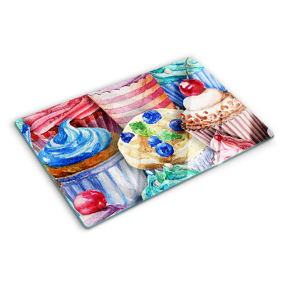 Cutting board Cupcakes and colorful pastries