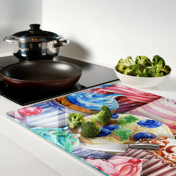 Cutting board Cupcakes and colorful pastries