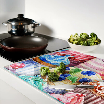 Cutting board Cupcakes and colorful pastries