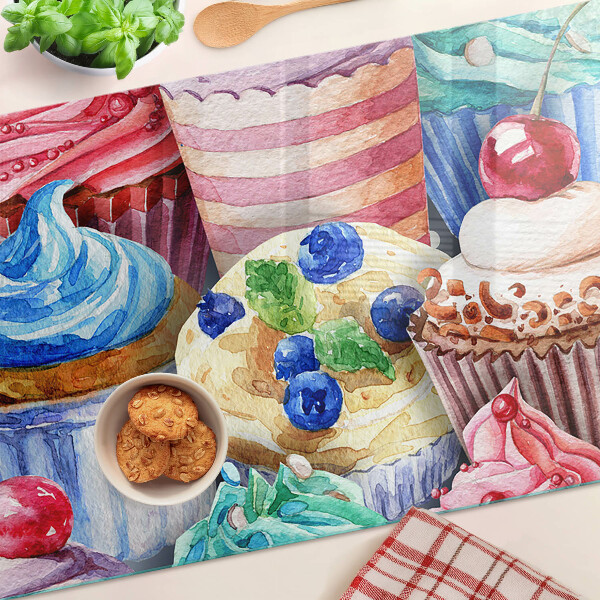 Cutting board Cupcakes and colorful pastries