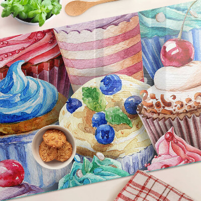 Cutting board Cupcakes and colorful pastries
