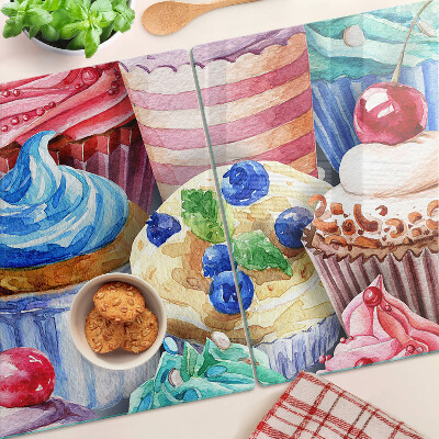 Cutting board Cupcakes and colorful pastries