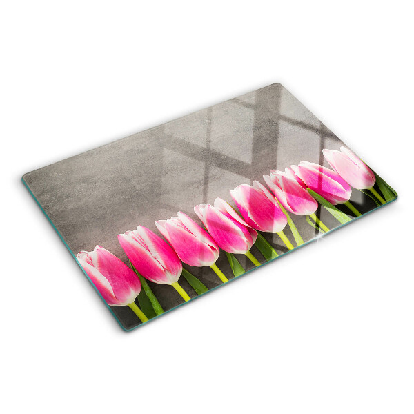Cutting board Tulips on a gray background