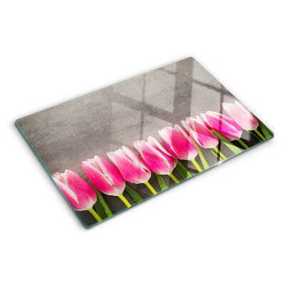 Cutting board Tulips on a gray background