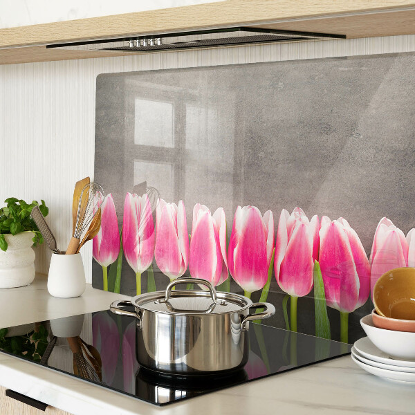 Cutting board Tulips on a gray background
