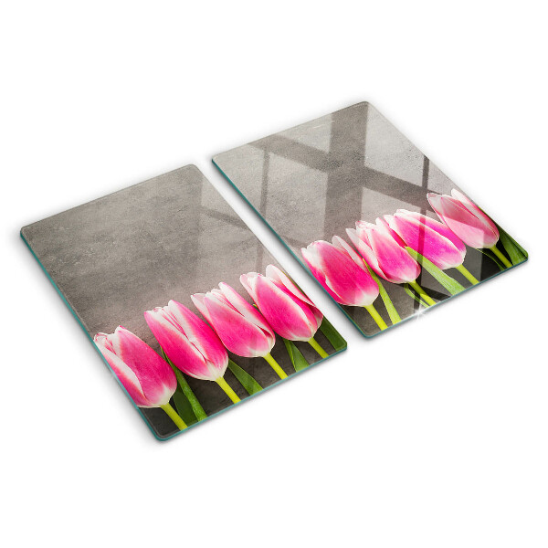 Cutting board Tulips on a gray background