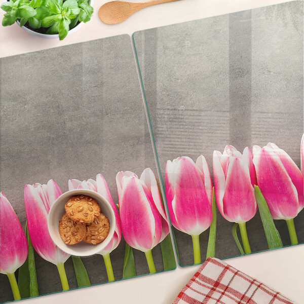 Cutting board Tulips on a gray background