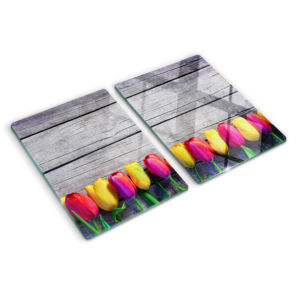 Chopping board Tulips on a wooden background