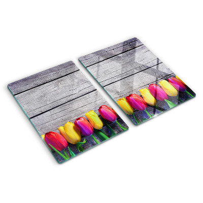 Chopping board Tulips on a wooden background