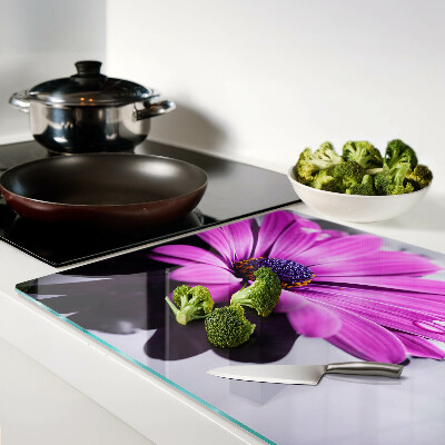 Glass cutting board Purple flower with water drops