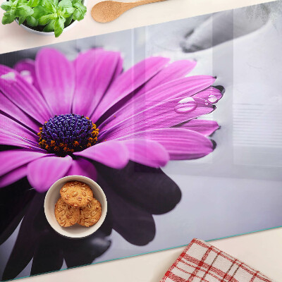 Glass cutting board Purple flower with water drops