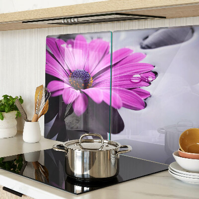 Glass cutting board Purple flower with water drops