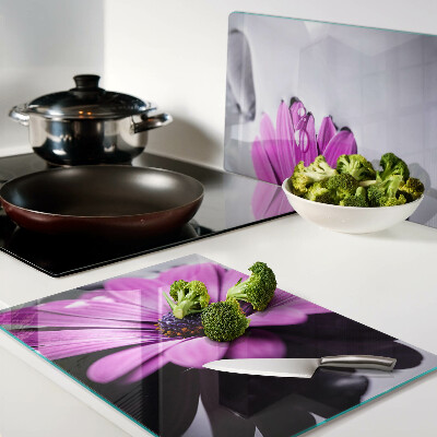 Glass cutting board Purple flower with water drops