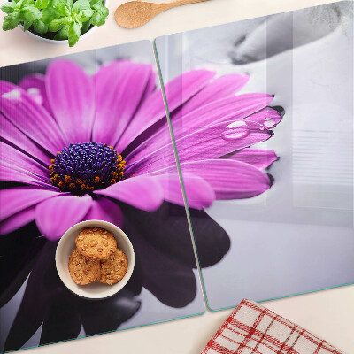 Glass cutting board Purple flower with water drops