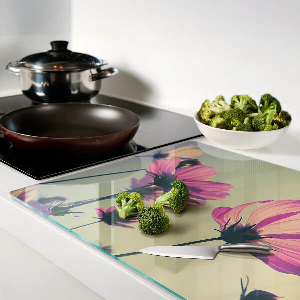 Chopping board glass Flowers in pastel shades