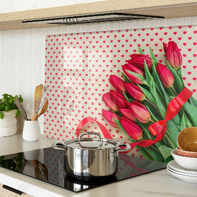 Cutting board Tulips with hearts and ribbon