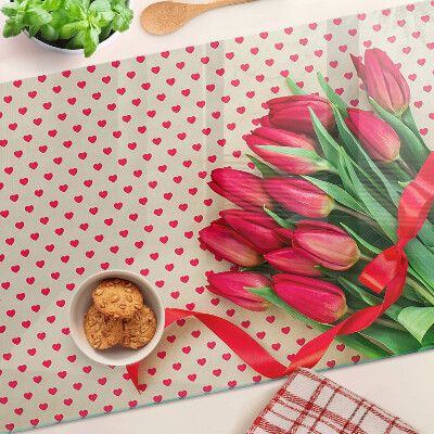 Cutting board Tulips with hearts and ribbon