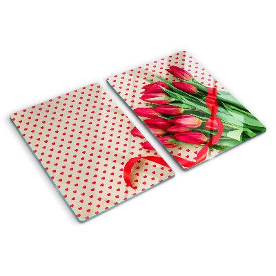 Cutting board Tulips with hearts and ribbon