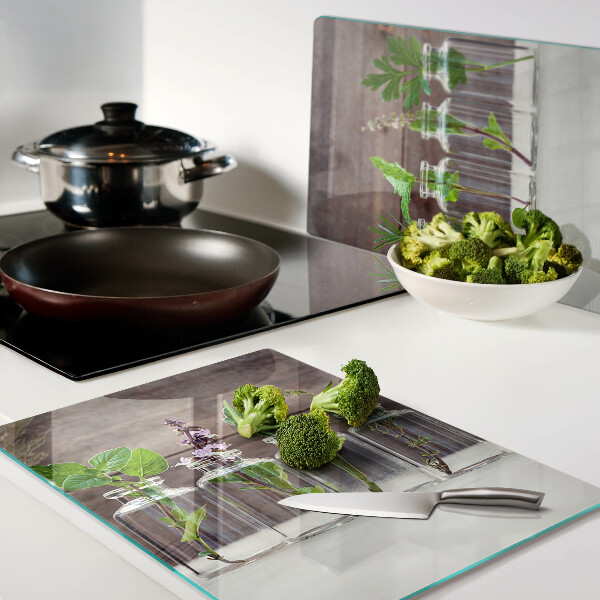 Glass cutting board Plants in bottles