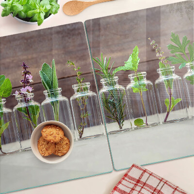 Glass cutting board Plants in bottles