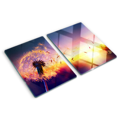 Chopping board Dandelions against the sunset background