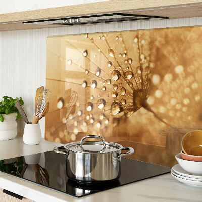 Glass cutting board Water drops on a dandelion