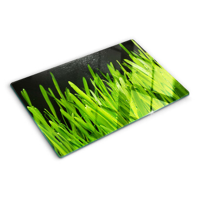 Chopping board glass Green grass with water drops