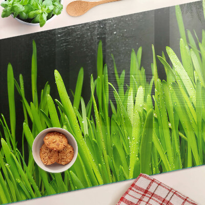 Chopping board glass Green grass with water drops