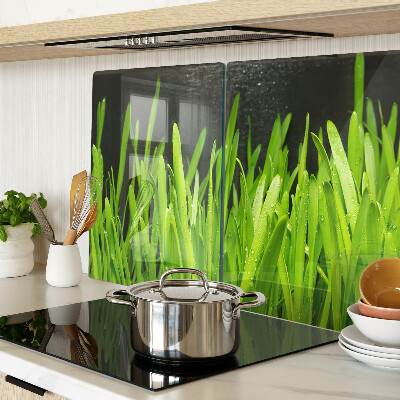 Chopping board glass Green grass with water drops