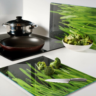Chopping board glass Green grass with water drops