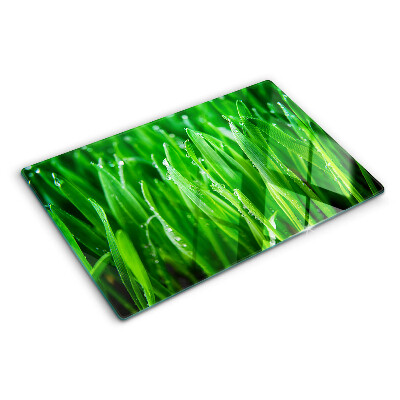 Glass chopping board Grass with water drops