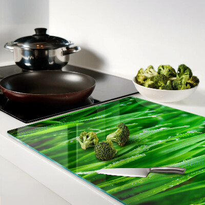 Glass chopping board Grass with water drops