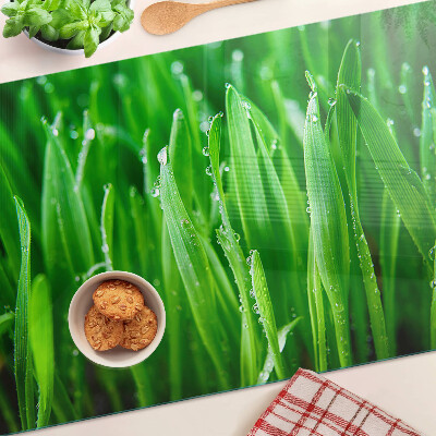 Glass chopping board Grass with water drops
