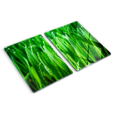 Glass chopping board Grass with water drops