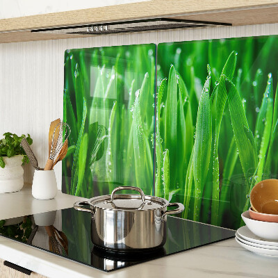 Glass chopping board Grass with water drops