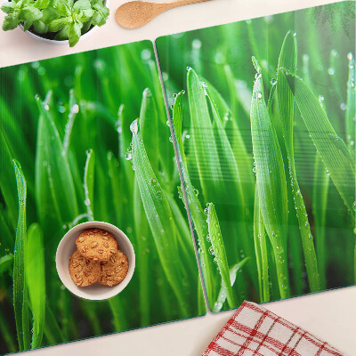 Glass chopping board Grass with water drops