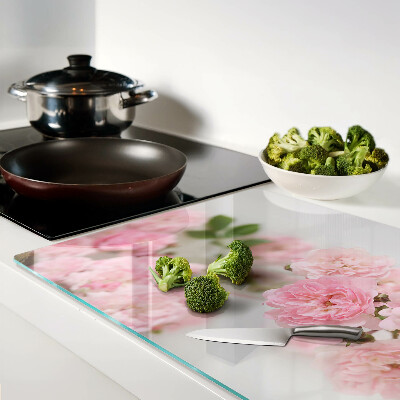 Glass cutting board Pink flowers in a vase