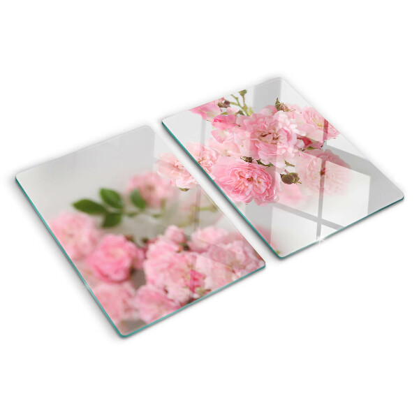 Glass cutting board Pink flowers in a vase
