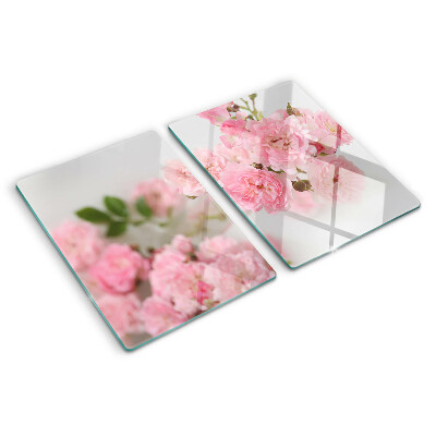 Glass cutting board Pink flowers in a vase