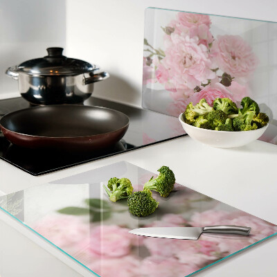 Glass cutting board Pink flowers in a vase