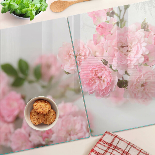 Glass cutting board Pink flowers in a vase