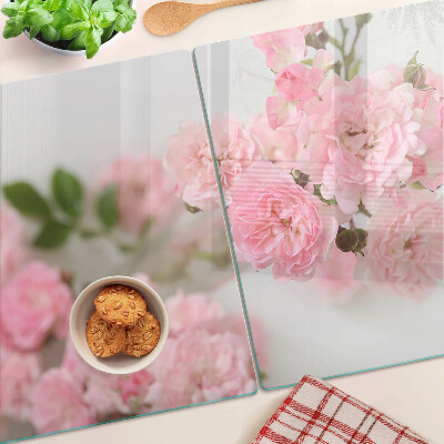 Glass cutting board Pink flowers in a vase