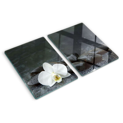 Glass kitchen board Orchid flower on stones